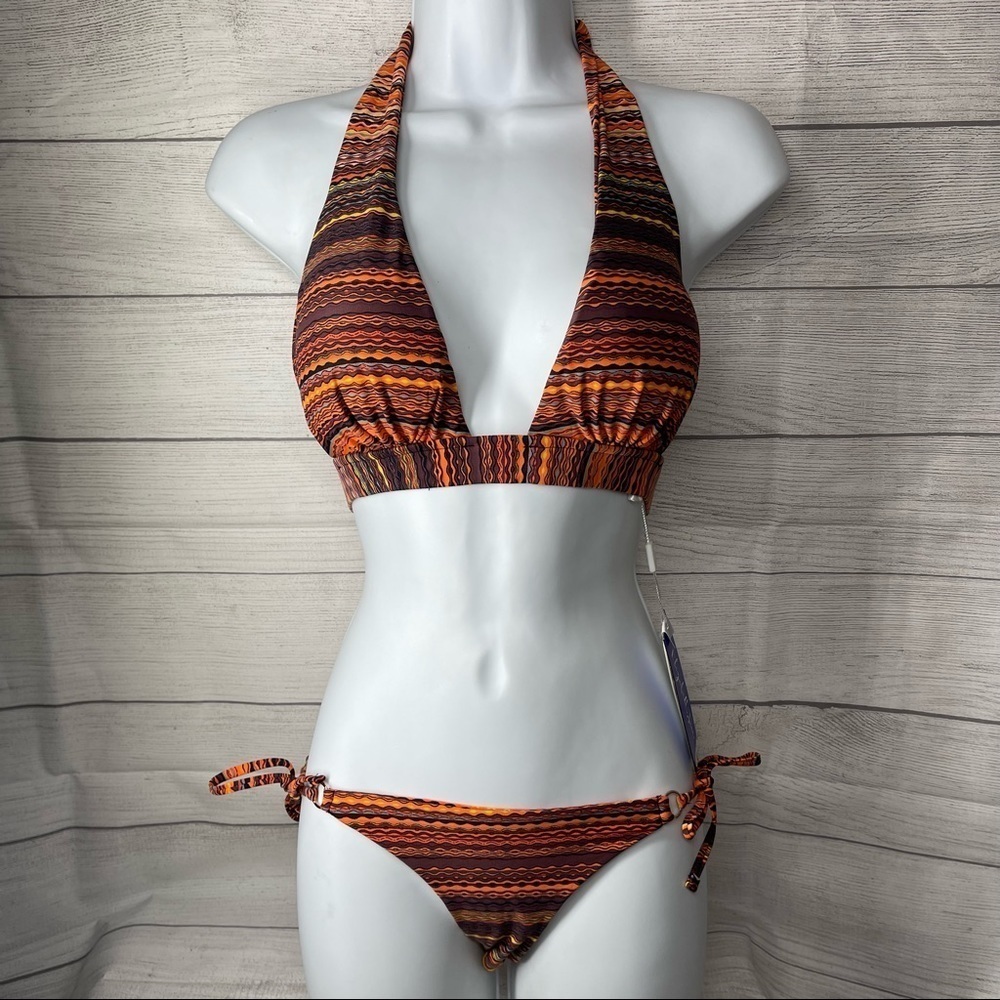 Elizabeth Jane Two Piece Orange Halter Top Tie Side Bottom XS Bikini